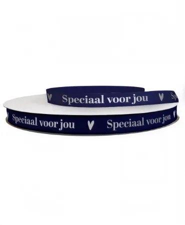 KP® Satijnlint 12mm - Speciaal voor jou, blauw/zilver 100m